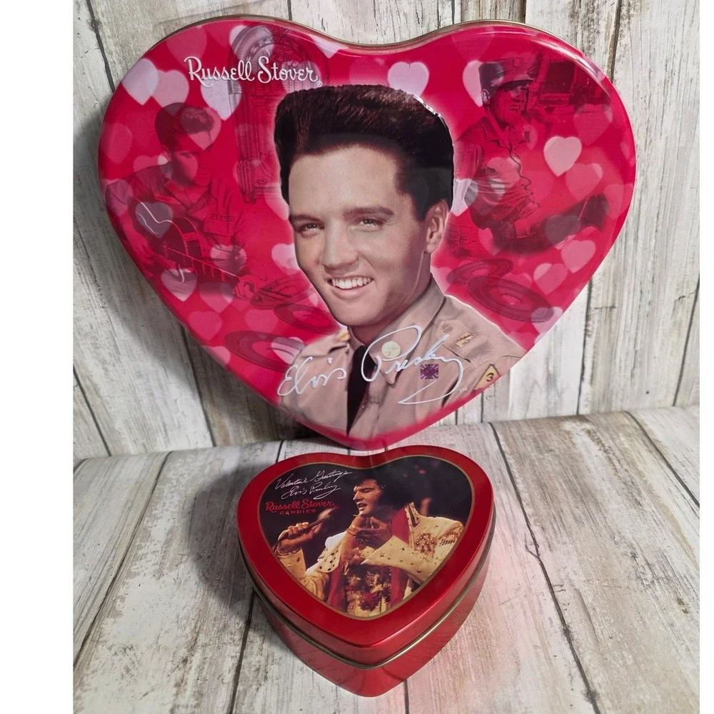Elvis Presley Russell Stover Heart Candy Tins Set /2 Pink Red Music Memorabilia